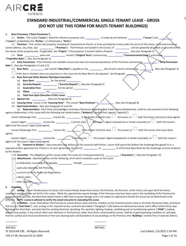 AIR CRE Contracts (First Page)